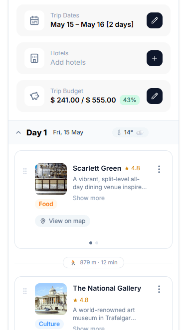 mobile version of trip planner