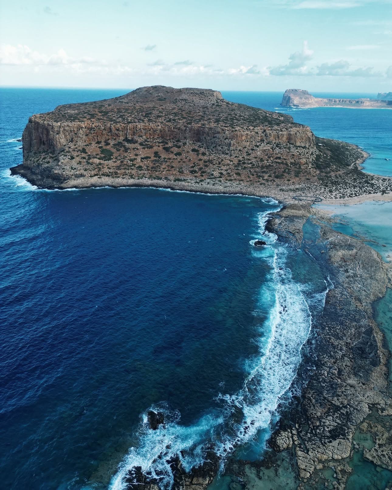 Balos Beach aerial view showing crystal clear water, Crete Greece