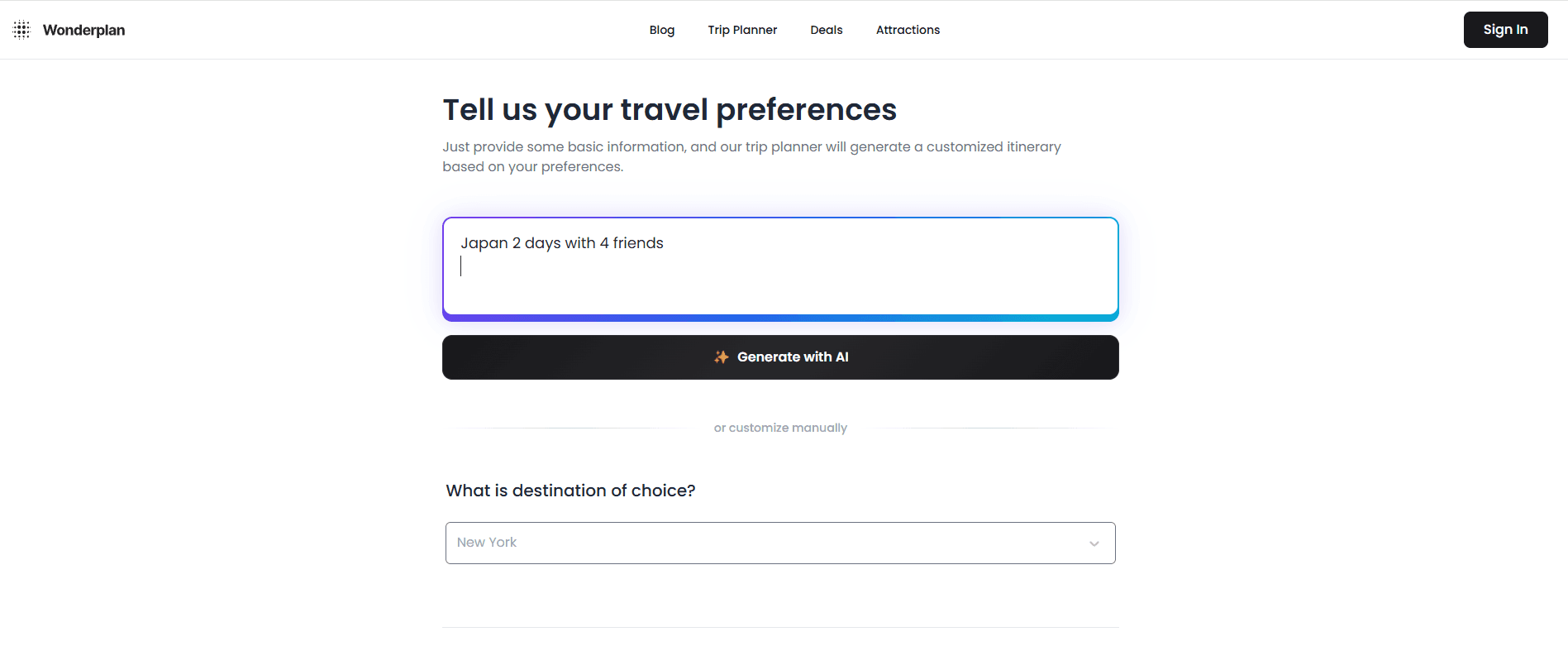 wonderplan search trip