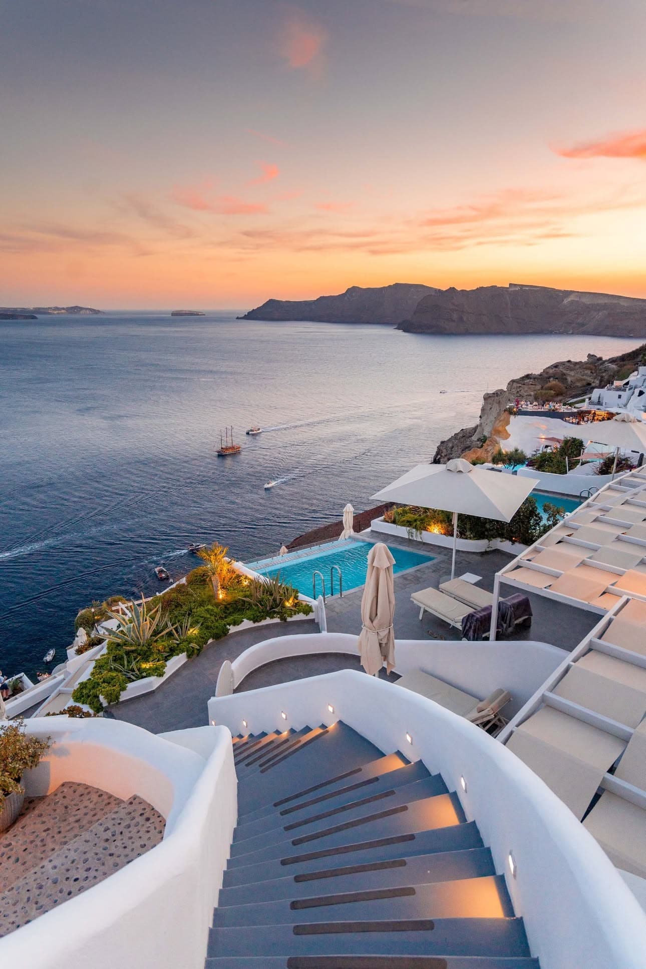 Iconic blue-domed churches of Santorini, Greece