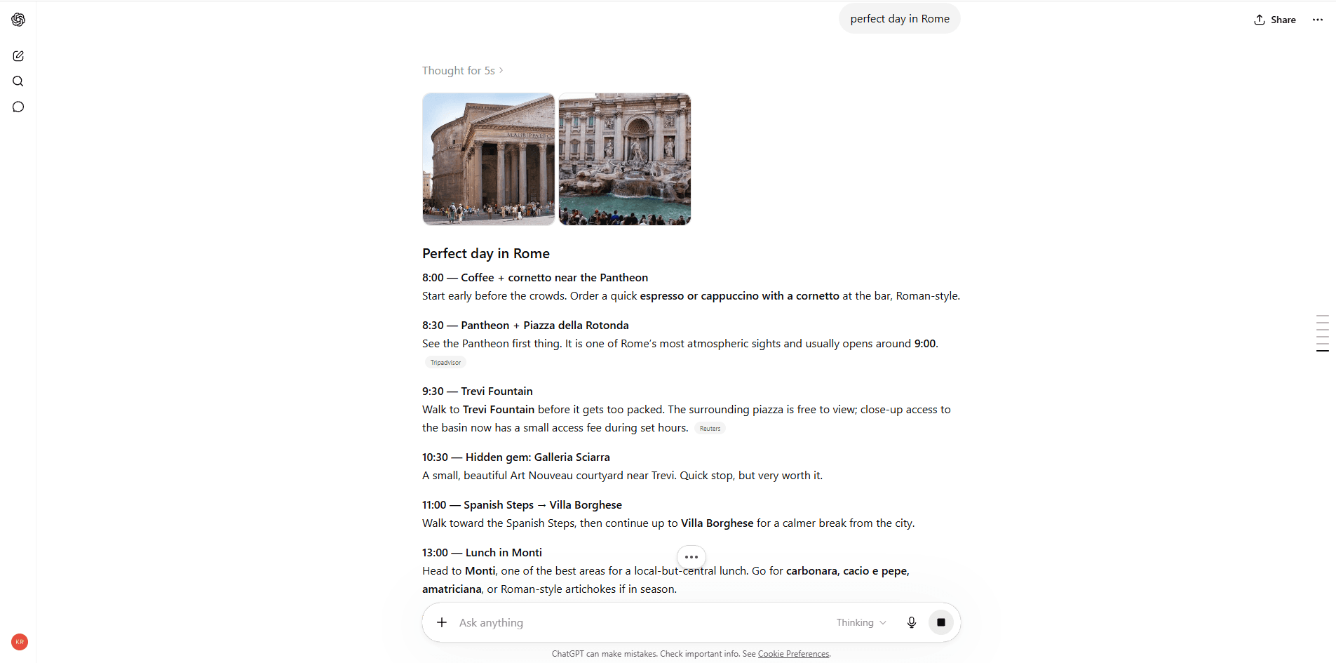 1 day in Rome by ChatGPT